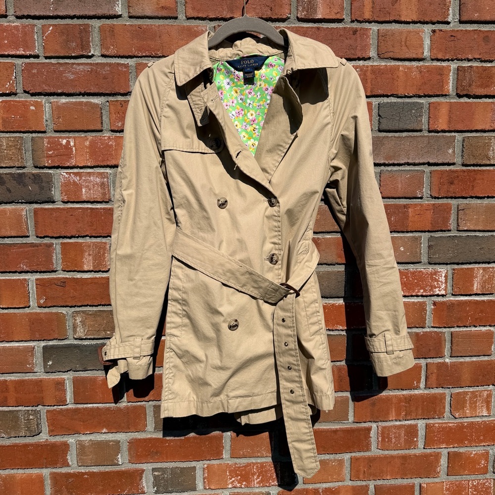 Ralph Lauren Girl’s Tan Double-Breasted Belted Trench Coat Size 14